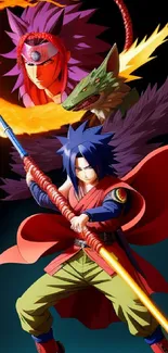 Dynamic anime warrior with vibrant colors and fantasy elements.