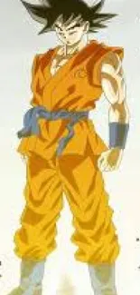 Anime warrior in orange outfit with dynamic energy aura.