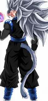 Epic anime character with silver hair and energy sphere.