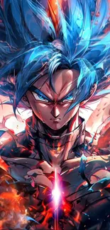 Epic anime warrior with vibrant energy and colors in a dynamic battle scene.