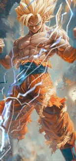 Anime warrior with lightning and orange outfit