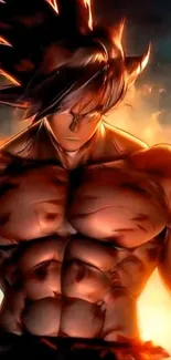 Anime warrior with fiery orange energy