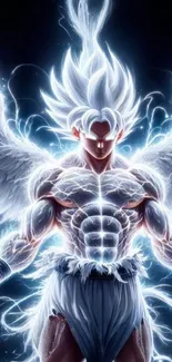Epic anime warrior with glowing hair and wings