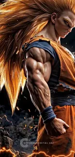 Epic anime warrior with fiery background in dynamic pose.