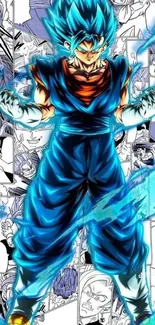 Epic anime warrior with vibrant blue aura.