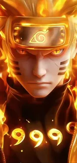 Anime warrior with fiery aura on mobile wallpaper