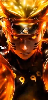 Epic anime warrior with fiery background.