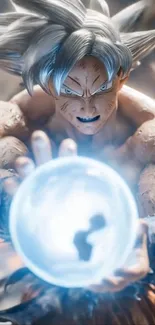 Anime warrior unleashing energy blast
