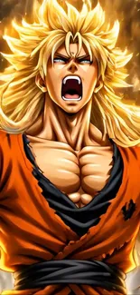 Anime warrior with flowing hair and fiery background