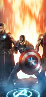 Epic Avengers wallpaper featuring iconic Marvel heroes Thor, Captain America, and Iron Man.