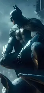 Epic Batman wallpaper in a dark cityscape setting.