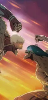 Two anime titans clash in a vibrant battle scene.