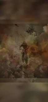 Dramatic battle scene wallpaper with soldiers and explosions.