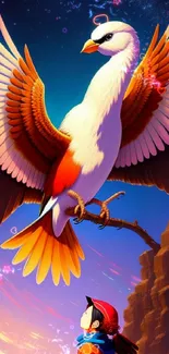 Majestic bird soaring in a colorful sky, perfect for phone wallpaper.