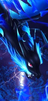 Epic blue dragon with lightning detailing on a mobile wallpaper.