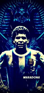 Legendary soccer player artwork in blue with striking design elements.