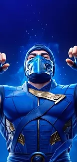 Epic blue warrior artwork for mobile wallpaper.