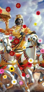 Epic chariot ride with vibrant floral design on mobile wallpaper.