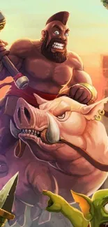 Clash Royale character in battle, riding a pig.