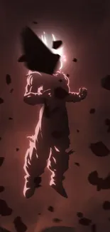 Anime character floating with dark energy aura.