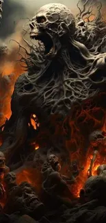 Epic dark horror wallpaper with fiery skeletons and eerie backgrounds.