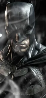 Batman in dark design with smoky atmosphere.