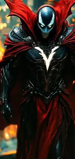 Epic dark knight with red cape wallpaper