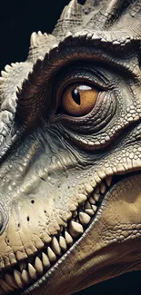 Detailed close-up of a dinosaur with textured scales and intense gaze.