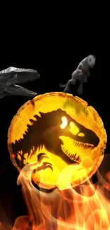 Epic dinosaur and fire wallpaper with amber fossil.