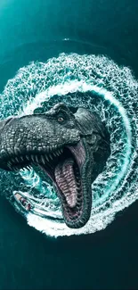 Epic dinosaur emerges from ocean in dramatic mobile wallpaper.