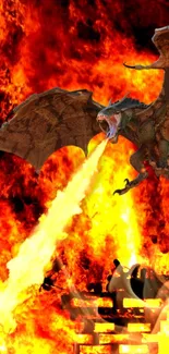 Dragon breathing fire in an epic fantasy scene with intense flames.