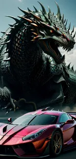 Epic dragon and supercar mobile wallpaper art.