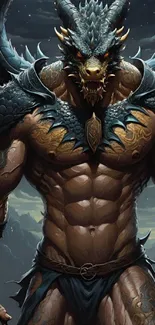 Fierce dragon warrior with detailed scales and intense expression.