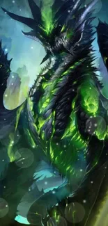 Epic dragon in vibrant green hues, fantasy wallpaper art.