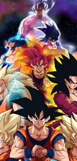 Dragon Ball character lineup in vivid, animated style.