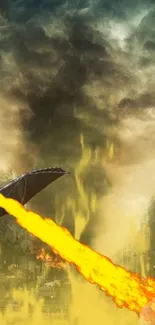 Epic dragon battle in clouds with fire-breathing scene