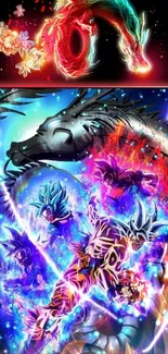 Dynamic anime dragon battle mobile wallpaper with vibrant colors.