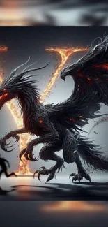 Epic dragon with fiery elements on a dark background.