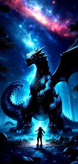 Epic fantasy dragon with galaxy sky background.