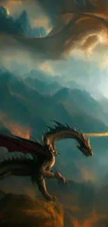 Epic fantasy wallpaper with majestic dragons in a mystical landscape.