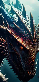 Epic dragon with glowing scales in a fantasy art scene.