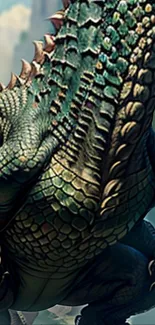 Stunning green dragon fantasy wallpaper with intricate details and scales.