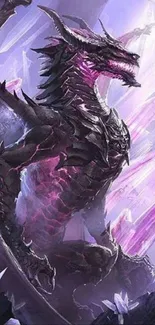 Epic black and purple dragon in a mystical fantasy setting.