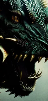 Close-up of a majestic dragon with intricate green scales in a mystical setting.