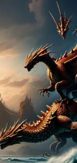 Epic dragon fantasy art with a dramatic coastal background.