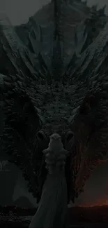 Epic close-up of a dragon in a dark fantasy scene.