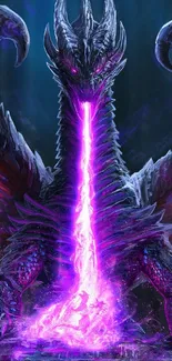 Epic fantasy dragon with glowing purple flames.