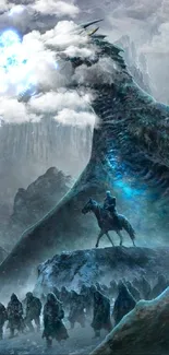 Epic dragon fantasy wallpaper with icy landscape and blue tones.