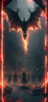 Epic wallpaper featuring a fiery dragon and dark fantasy setting.