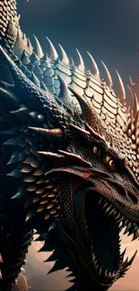 Epic dragon with intricate scales in a fantasy setting.